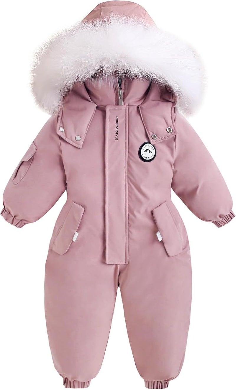 IBOBOOM Baby Snowsuit 2T Toddler Snow Suit Winter Coat Ski Clothes Puffer Jacket 3T Pink - Image 1